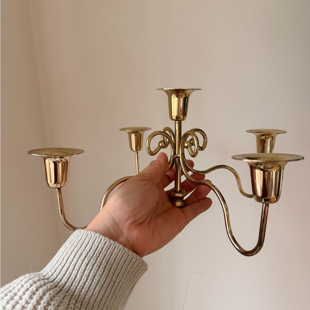 Brass Five-Arm Candle Holder Candelabra - Gold Finish